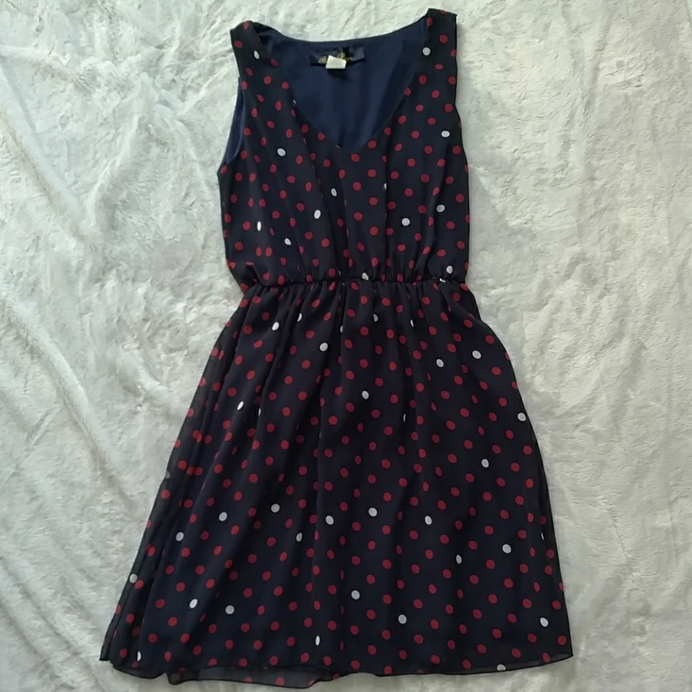 Blue Rain polka dot v-neck dress size large
